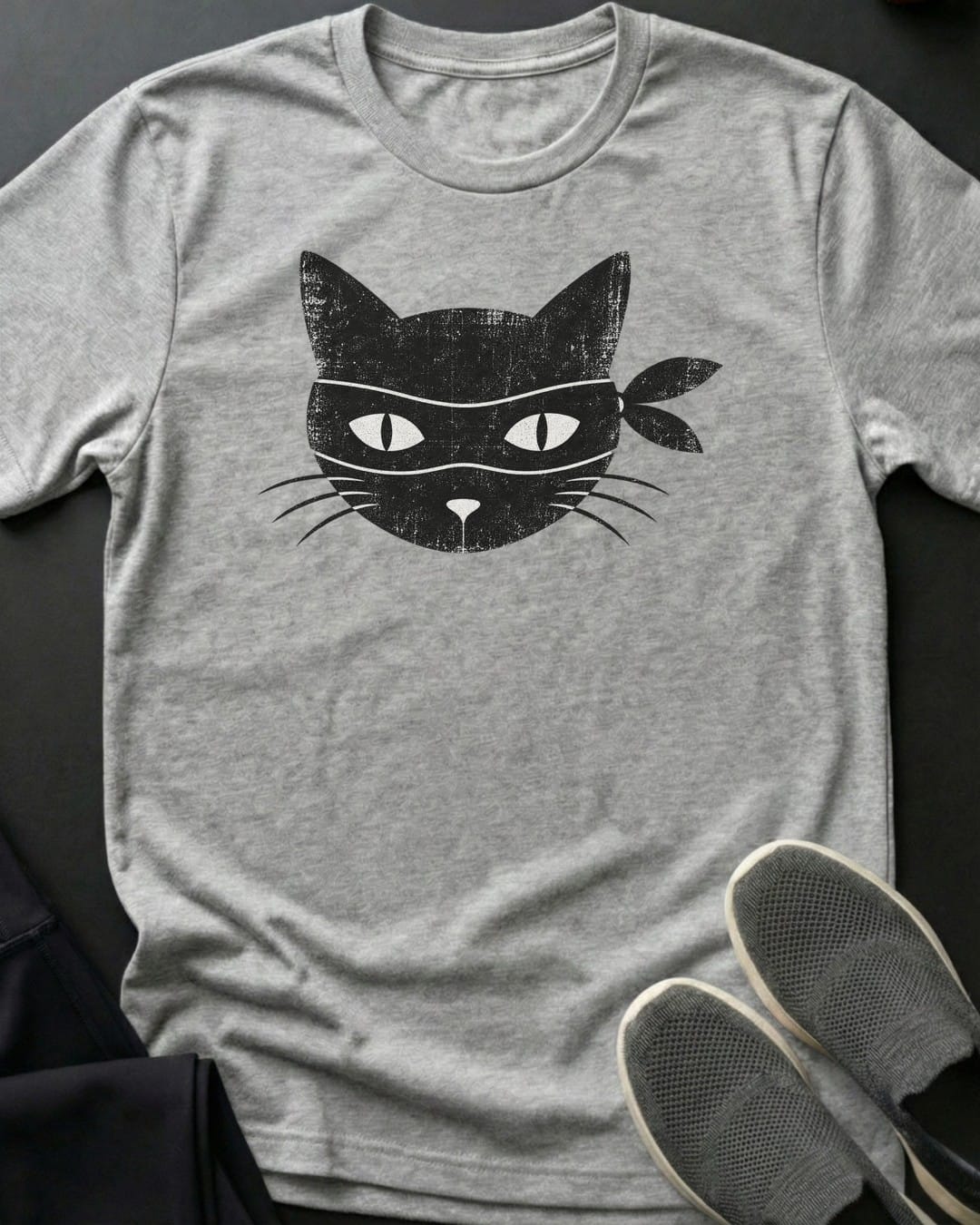 Masked Bandit Cat Tee in Sport Grey