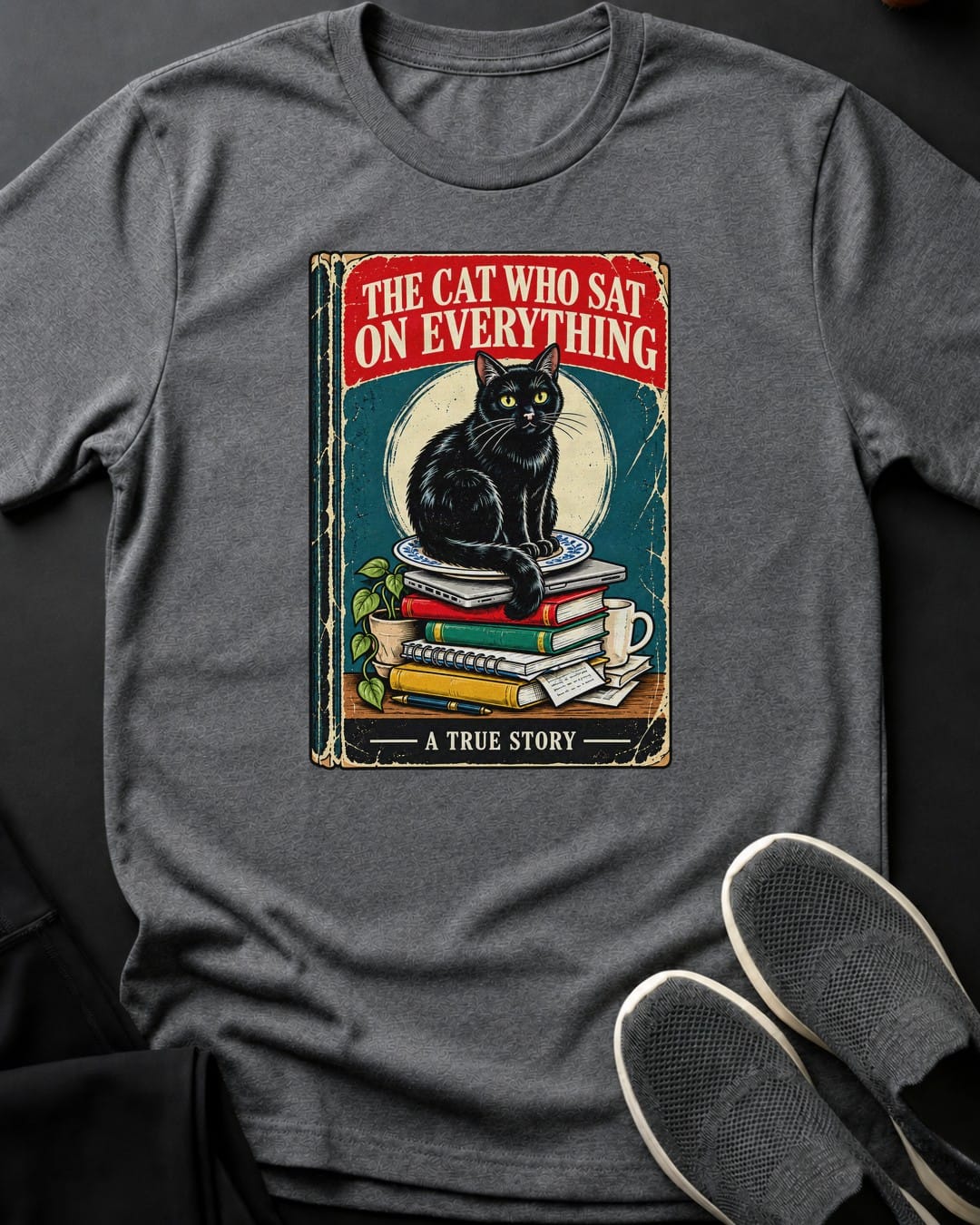 The Cat Who Sat On Everything Tee in Graphite Heather