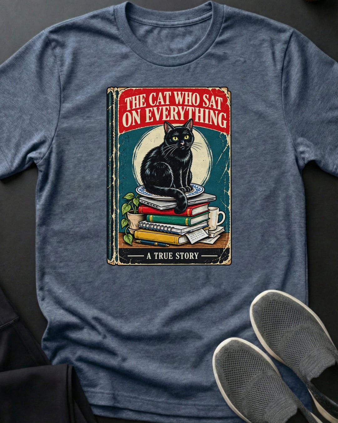 The Cat Who Sat On Everything Tee in Heather Indigo