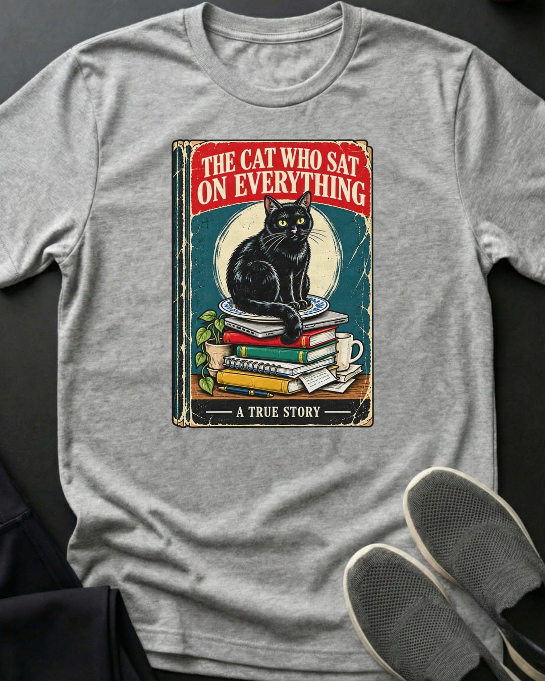 The Cat Who Sat On Everything Tee in Sport Grey