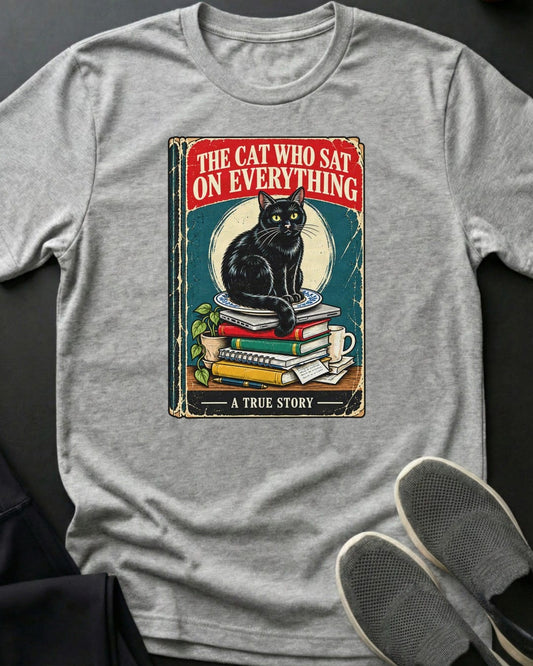 The Cat Who Sat On Everything Tee in Sport Grey