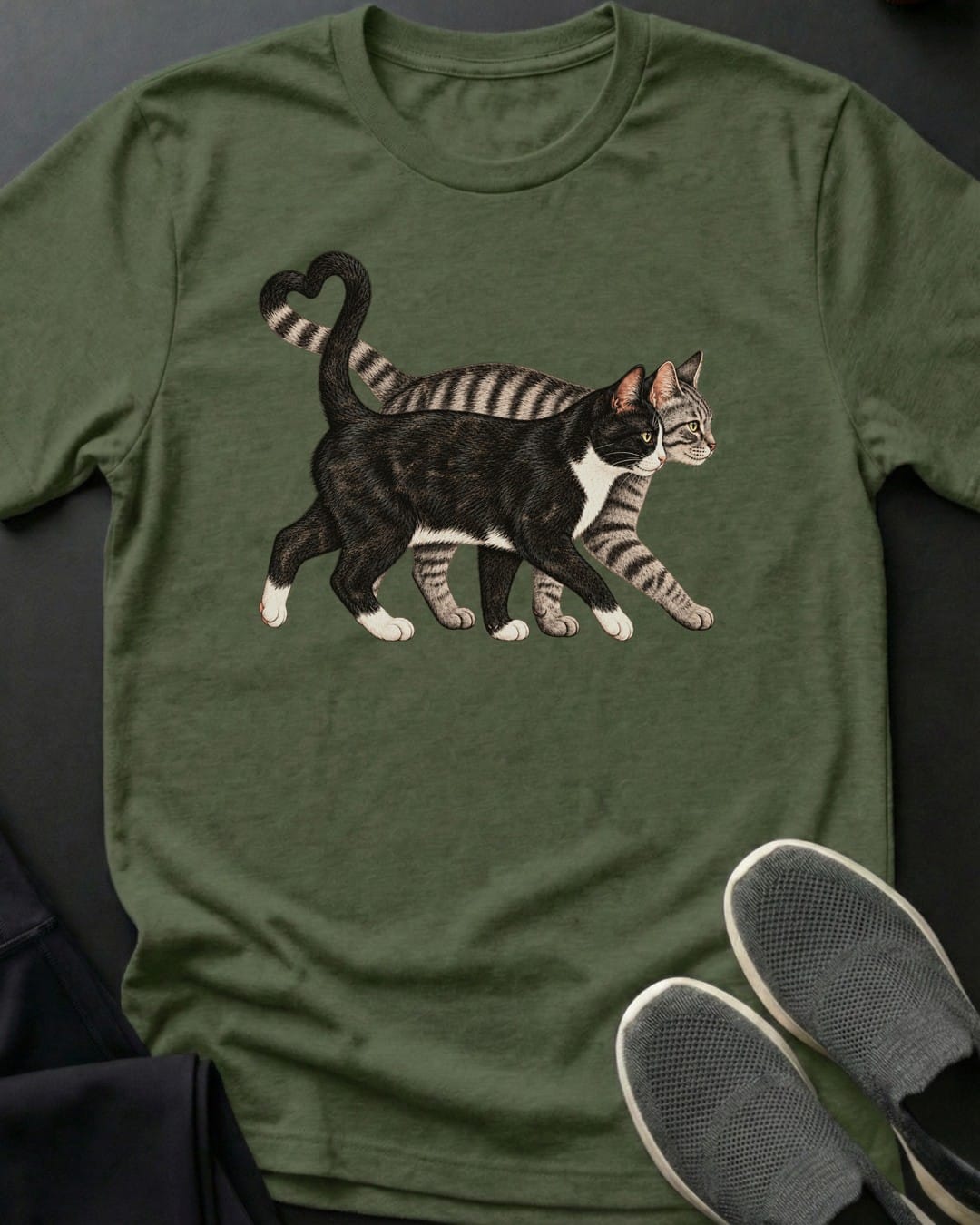 Tabby & Tux True Love Tee in Military Green