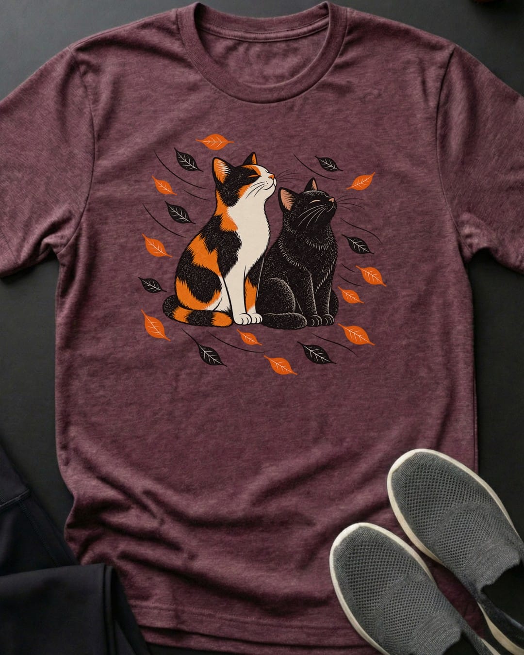 Calico & Black Breeze Tee in Heather Maroon