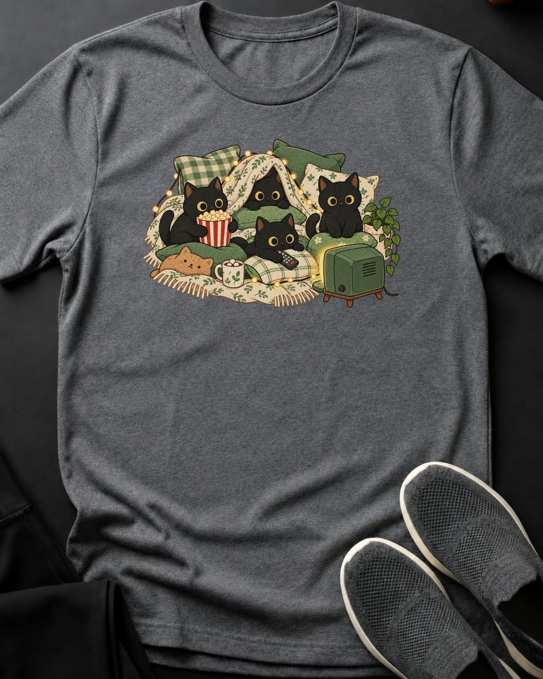 Movie Night Cats Tee in Graphite Heather