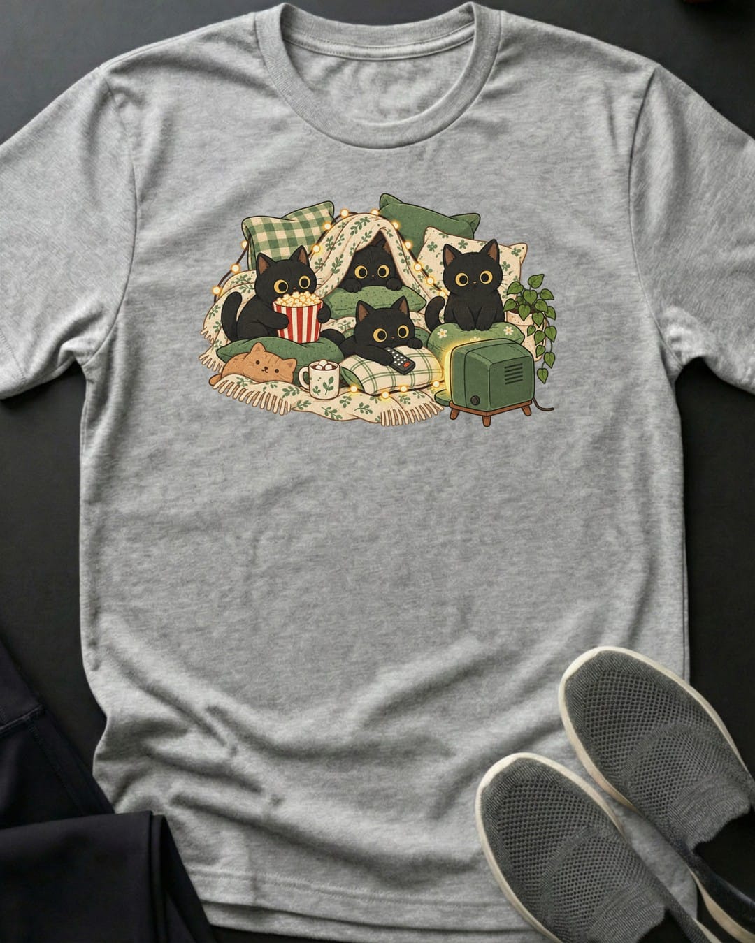 Movie Night Cats Tee in Sport Grey