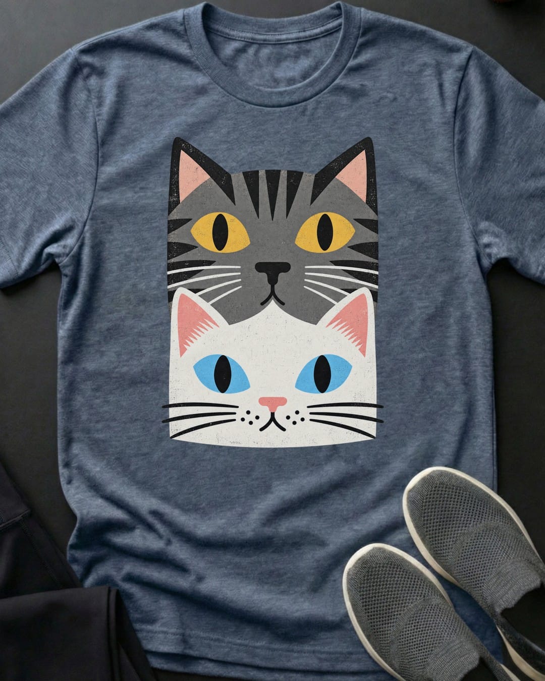 Grey & White Stack Tee in Heather Indigo