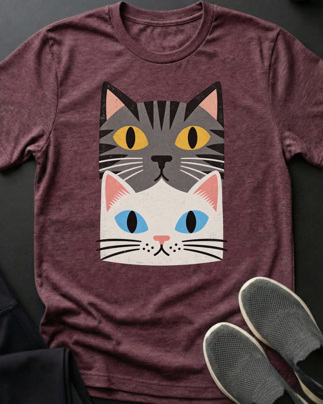 Grey & White Stack Tee in Heather Maroon