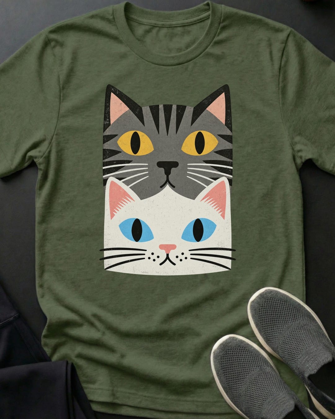 Grey & White Stack Tee in Military Green
