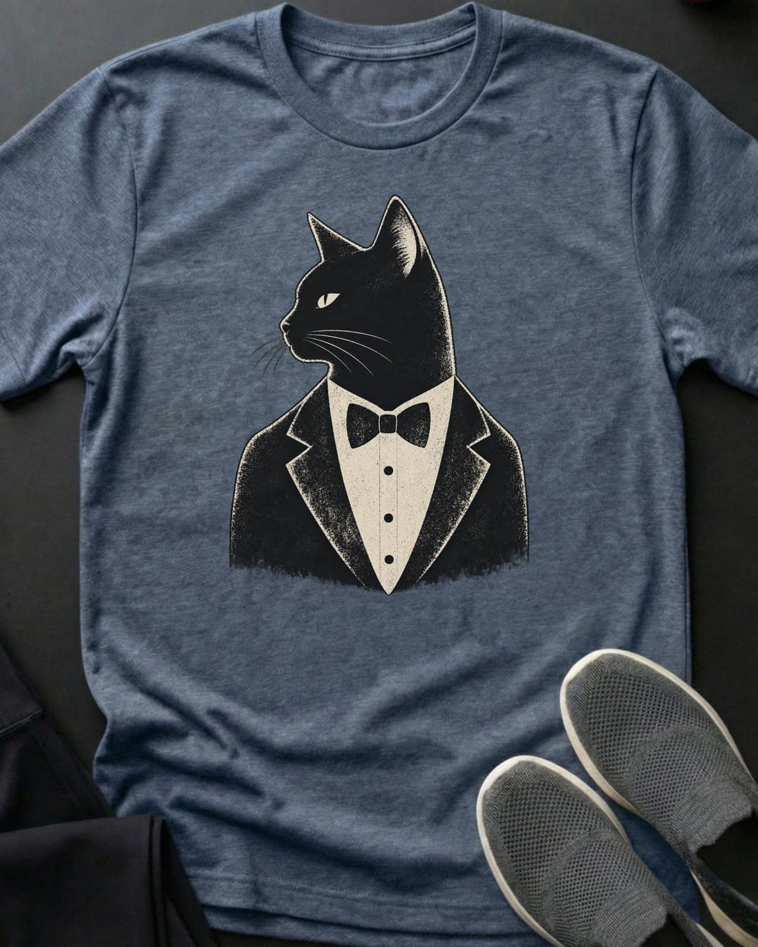 Dapper Cat Tee in Heather Indigo