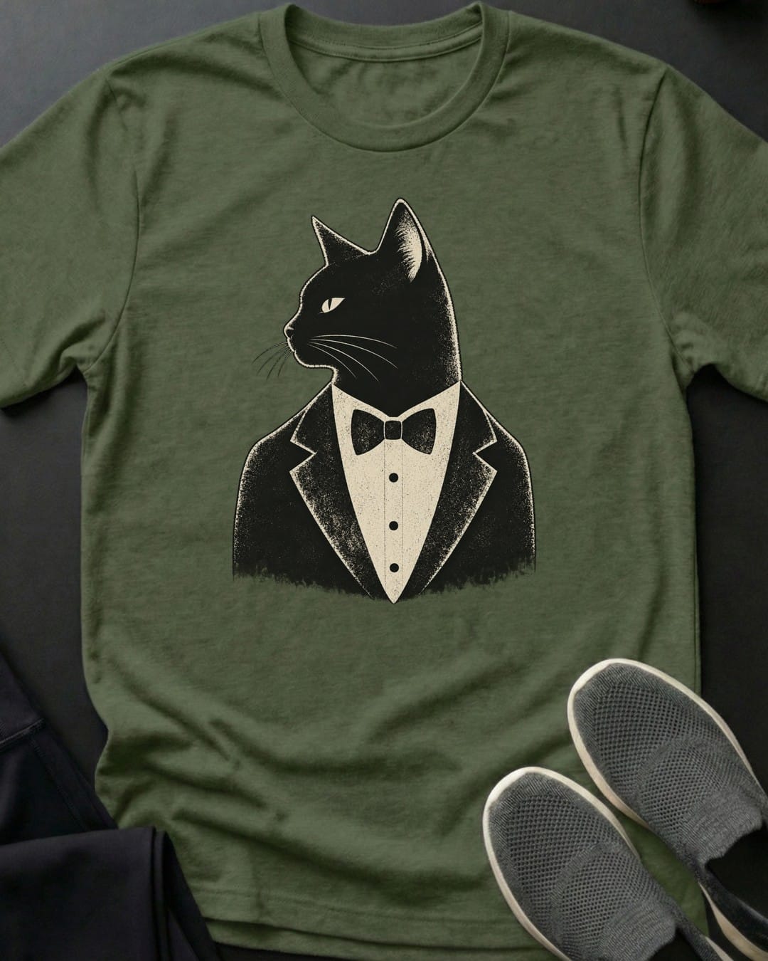 Dapper Cat Tee in Military Green