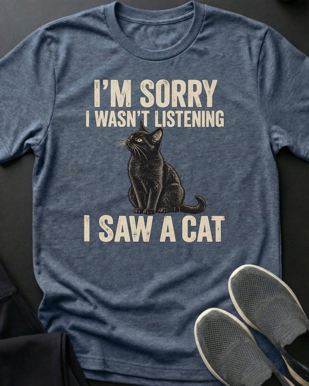 I Saw A Cat Tee in Heather Indigo