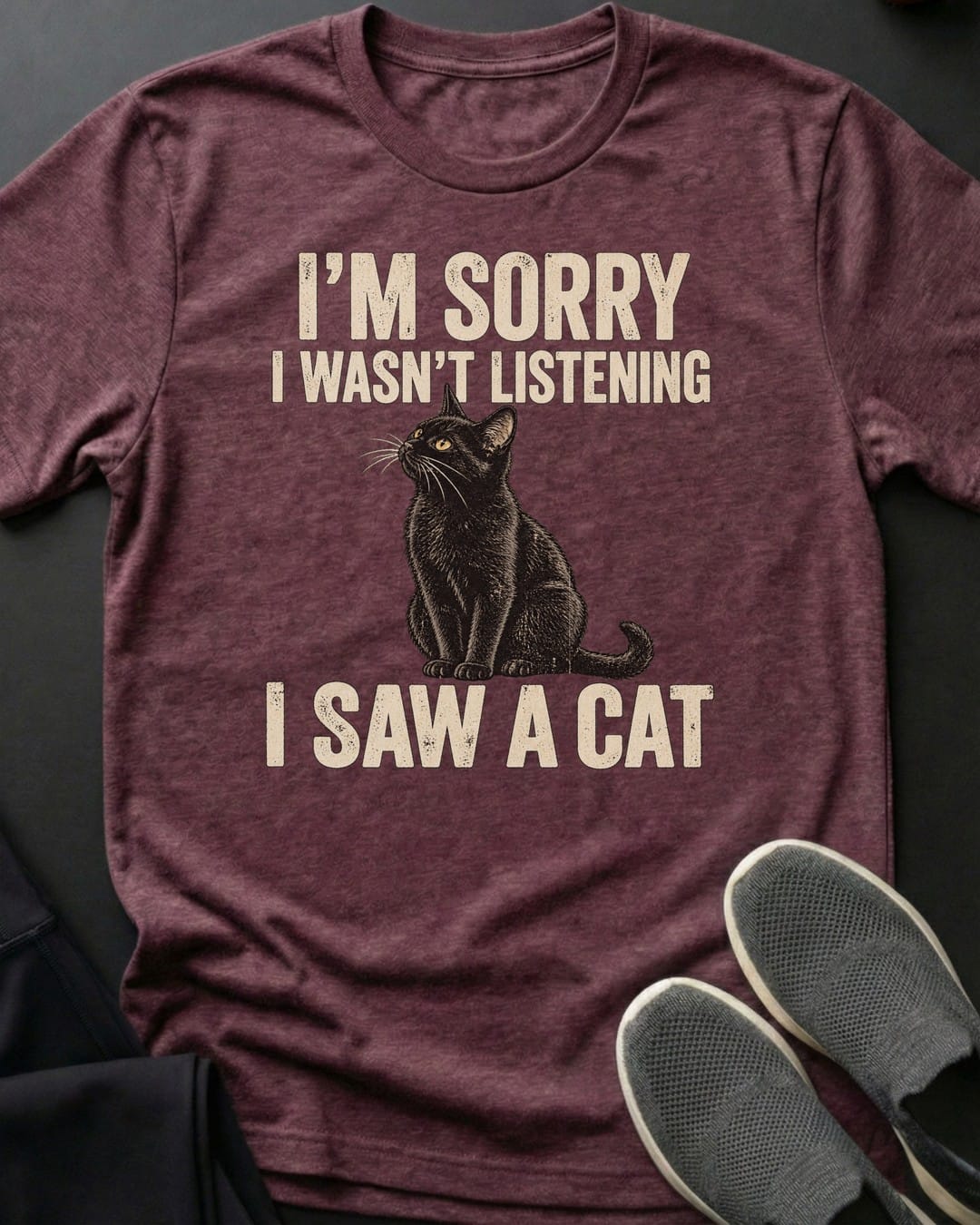 I Saw A Cat Tee in Heather Maroon