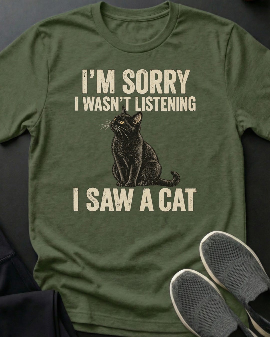 I Saw A Cat Tee in Military Green