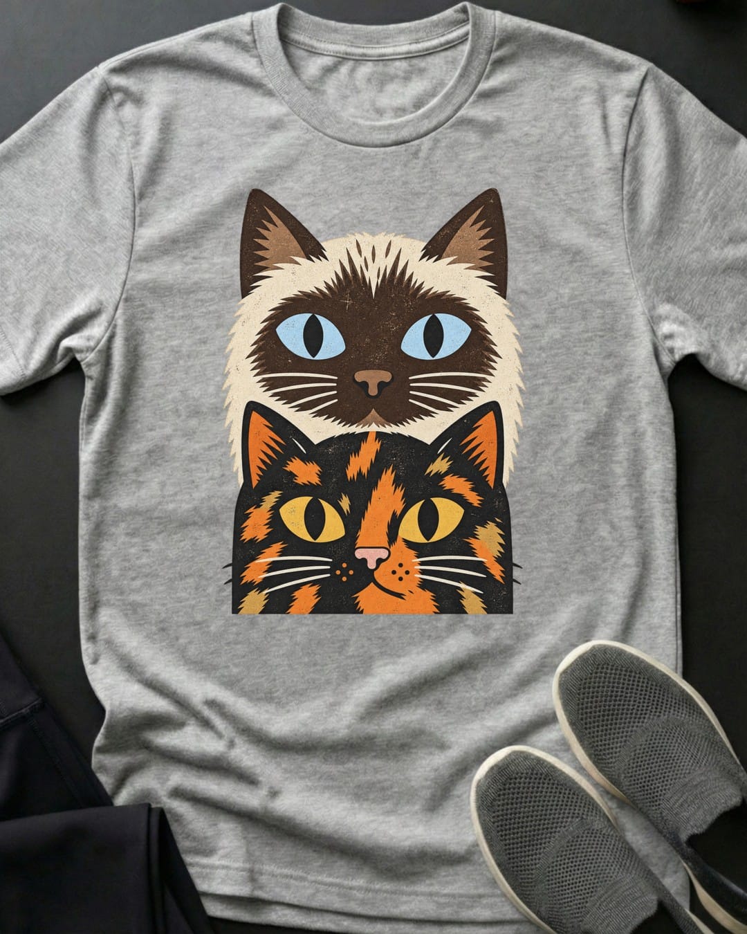Siamese & Tortie Stack Tee in Sport Grey