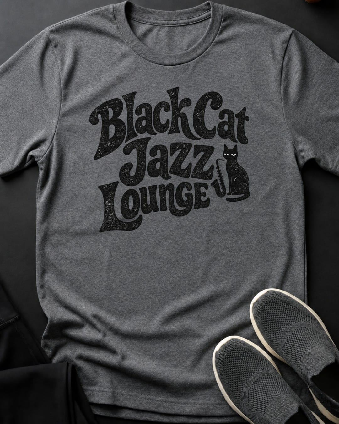 Black Cat Jazz Lounge Tee in Graphite Heather
