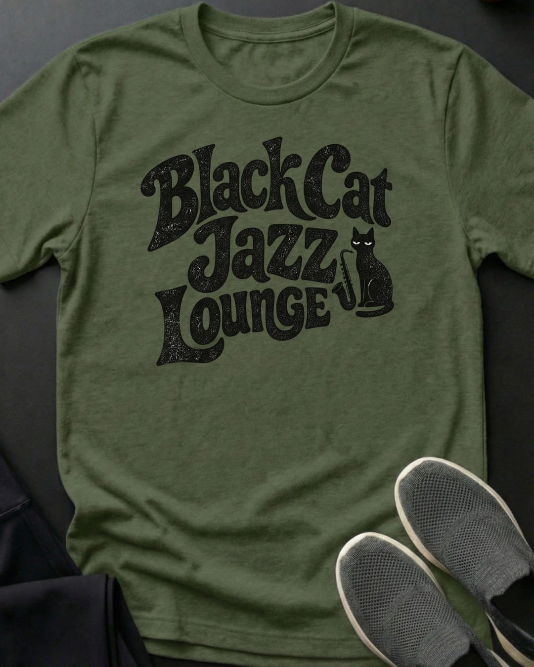 Black Cat Jazz Lounge Tee in Military Green
