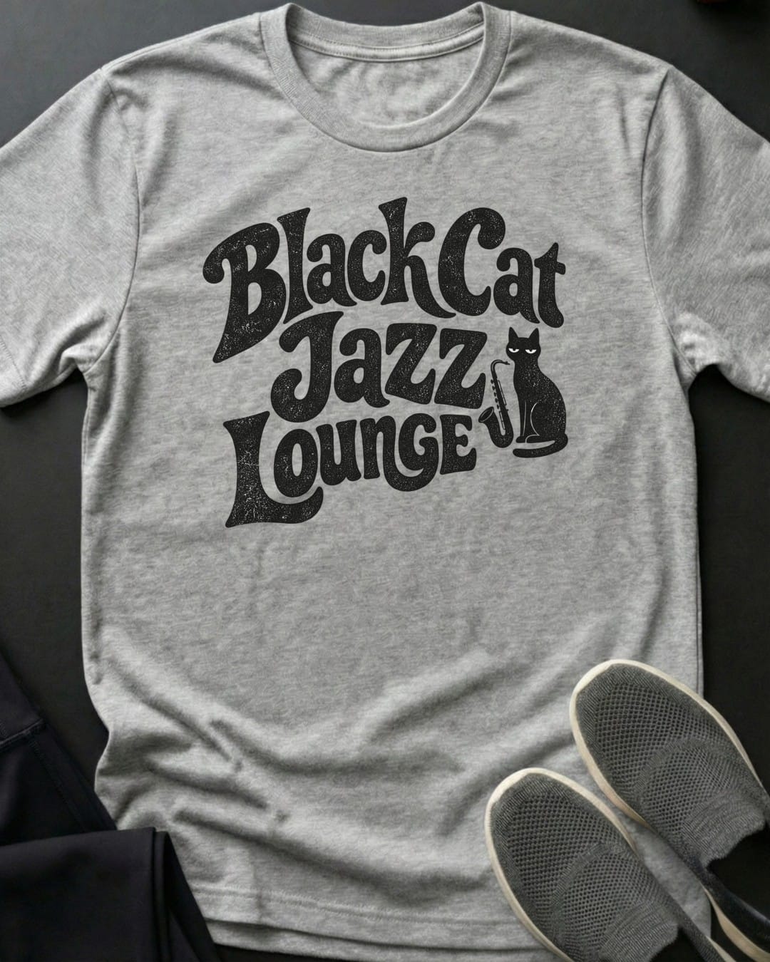 Black Cat Jazz Lounge Tee in Sport Grey