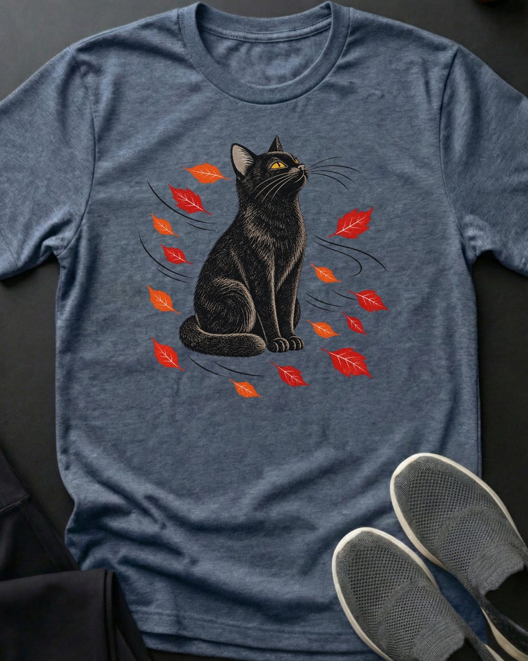 Autumn Wind Cat Tee in Heather Indigo