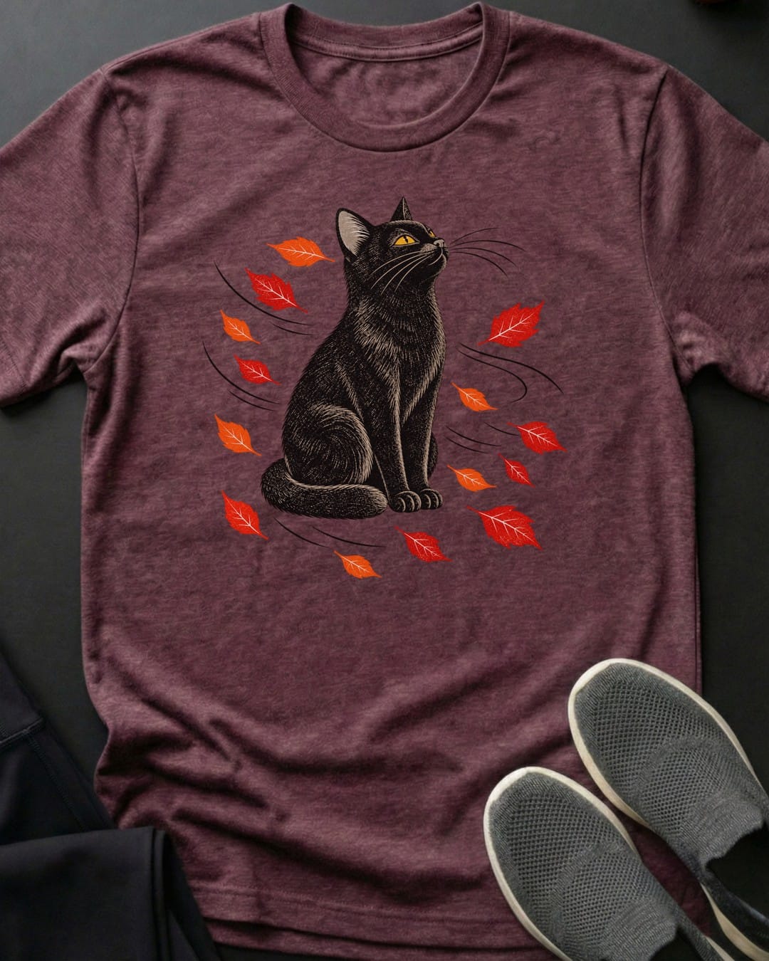 Autumn Wind Cat Tee in Heather Maroon