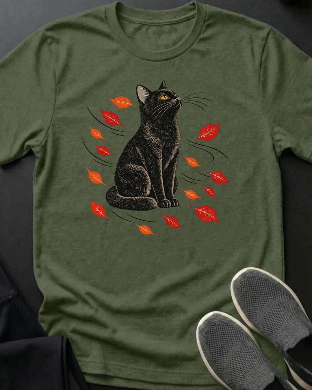 Autumn Wind Cat Tee in Military Green