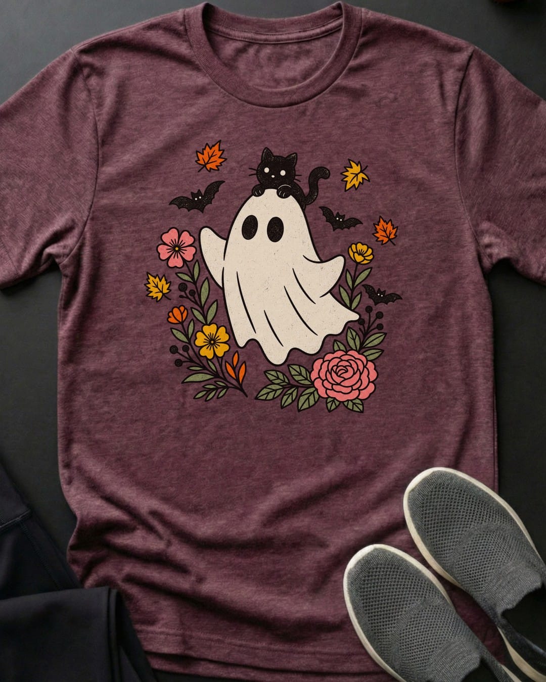 Ghost Frolic Tee in Heather Maroon