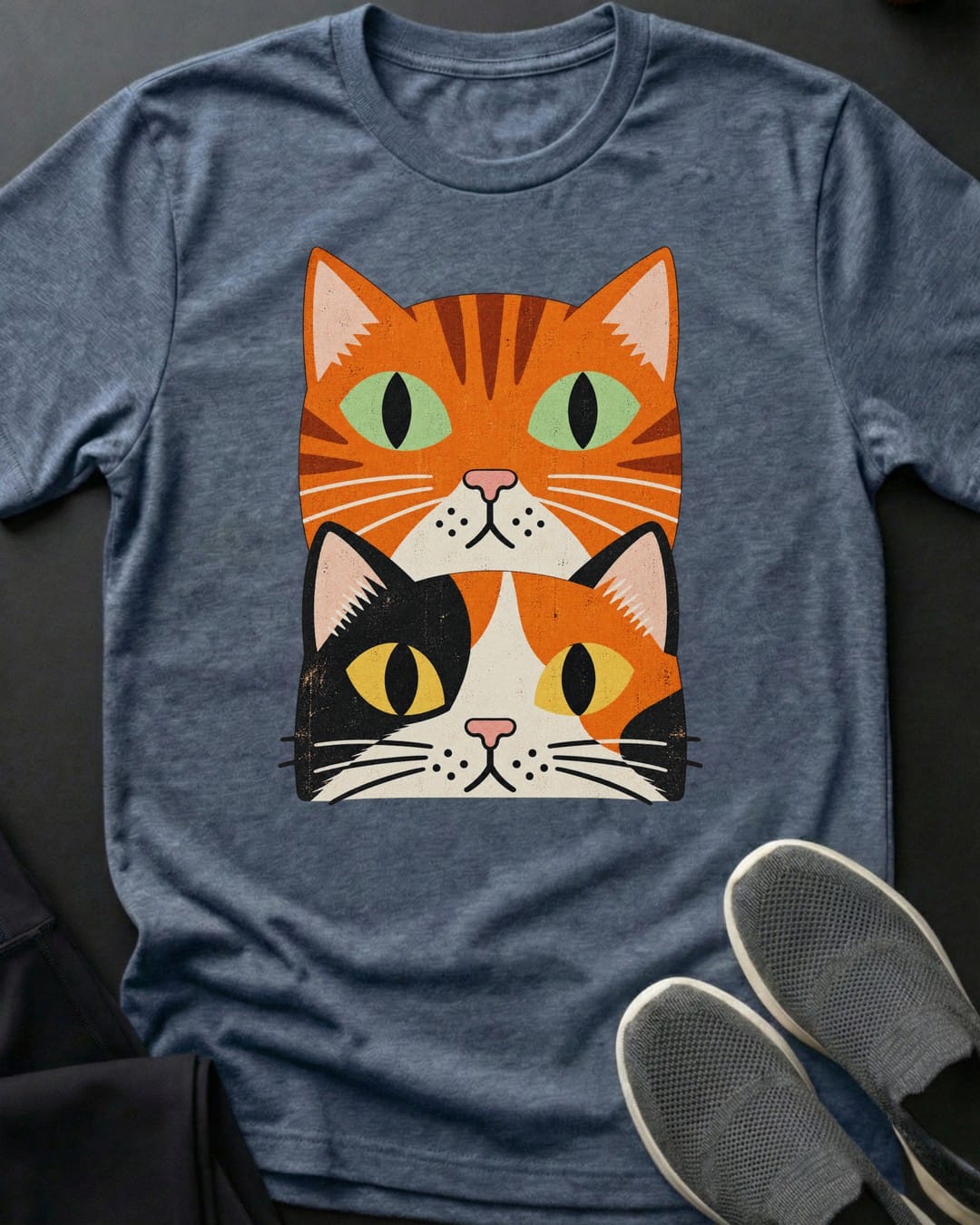 Orange & Calico Stack Tee in Heather Indigo