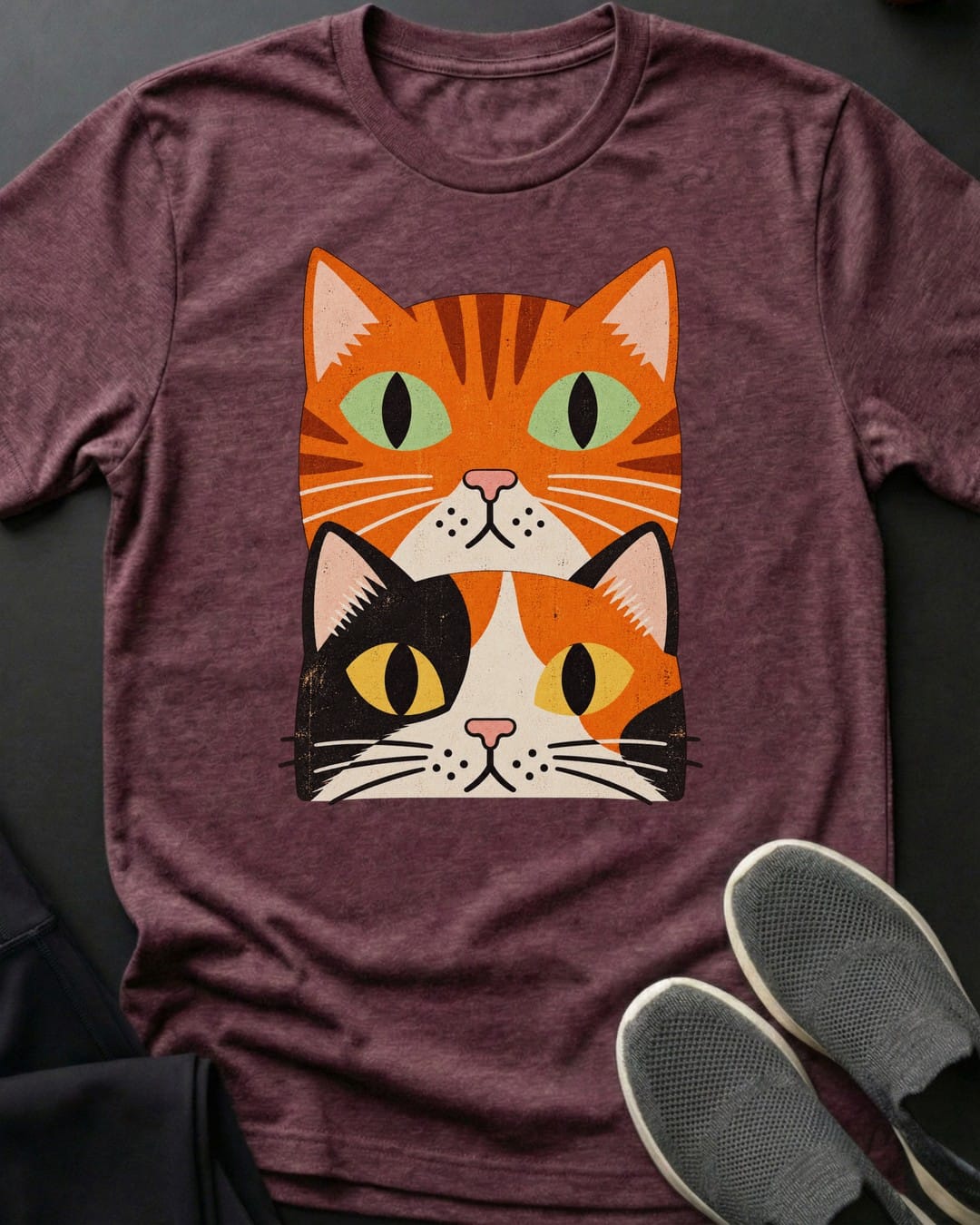 Orange & Calico Stack Tee in Heather Maroon