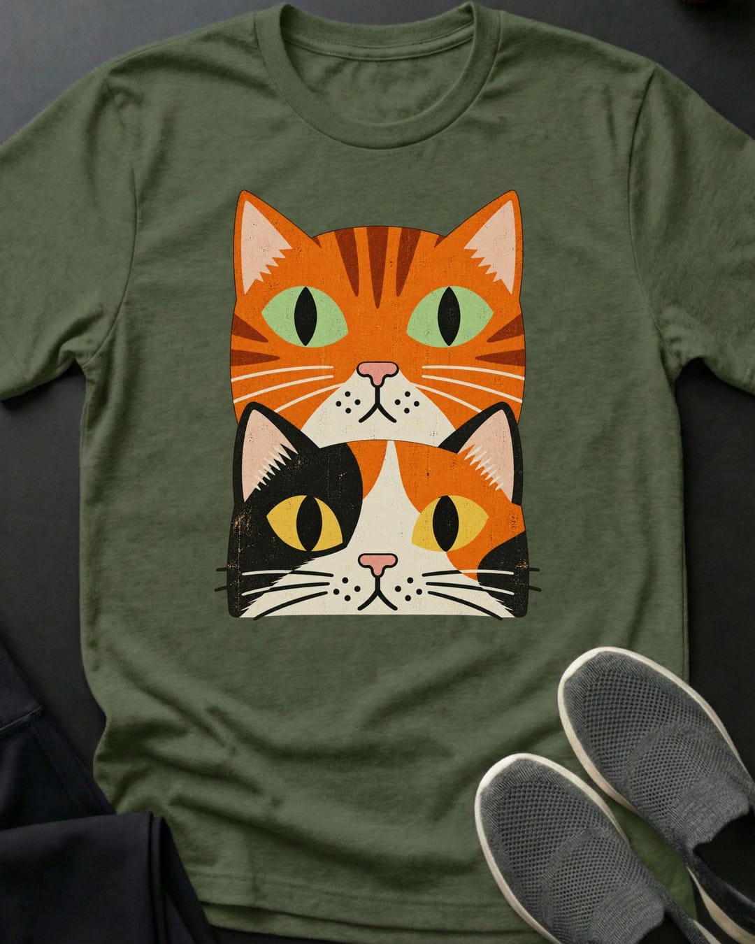 Orange & Calico Stack Tee in Military Green