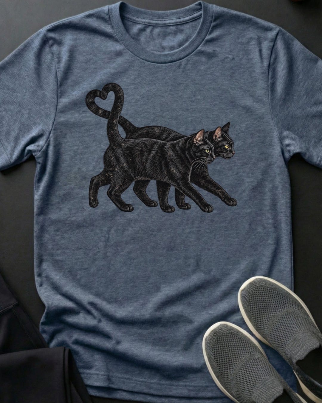Black Cats True Love Tee in Heather Indigo