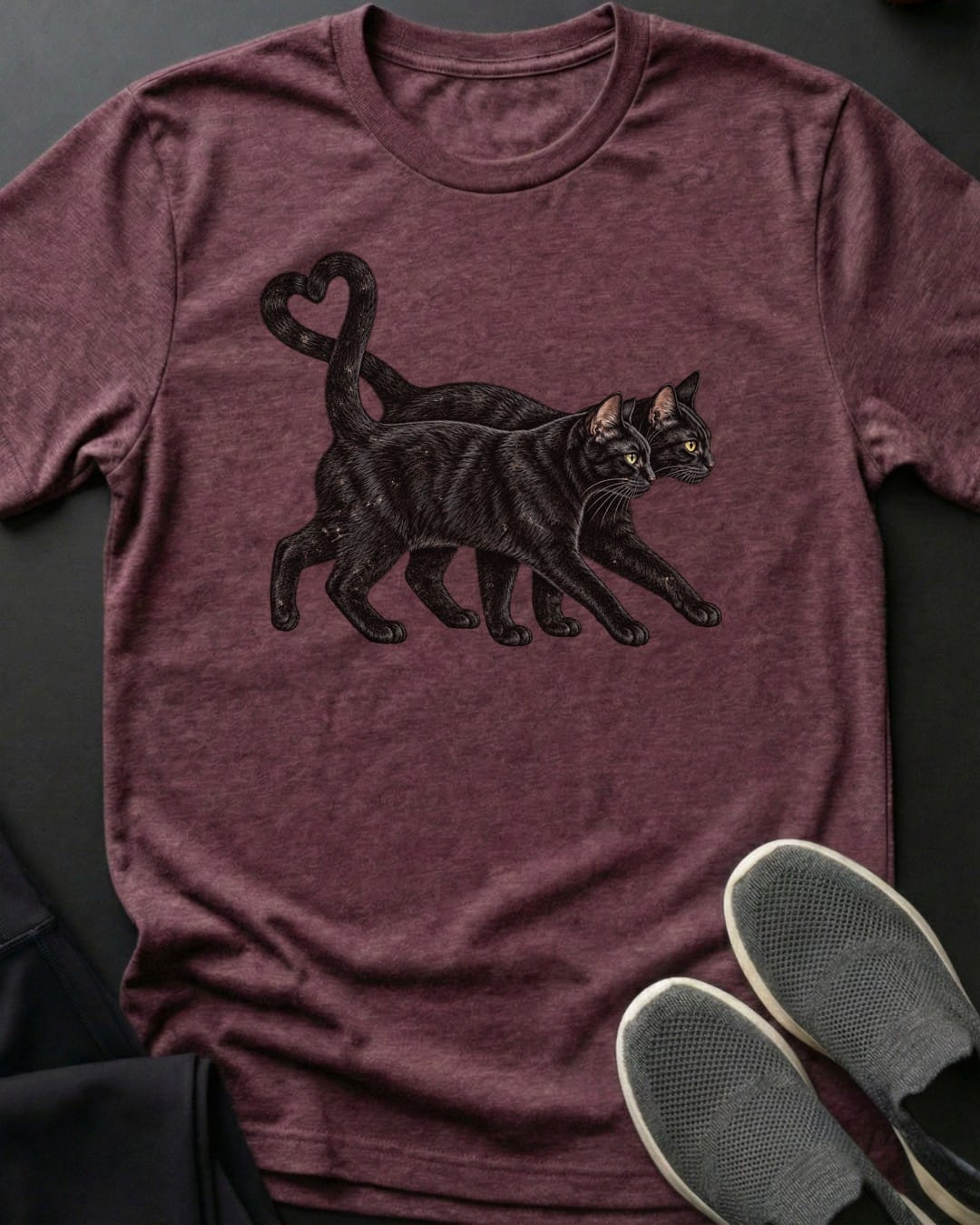 Black Cats True Love Tee in Heather Maroon