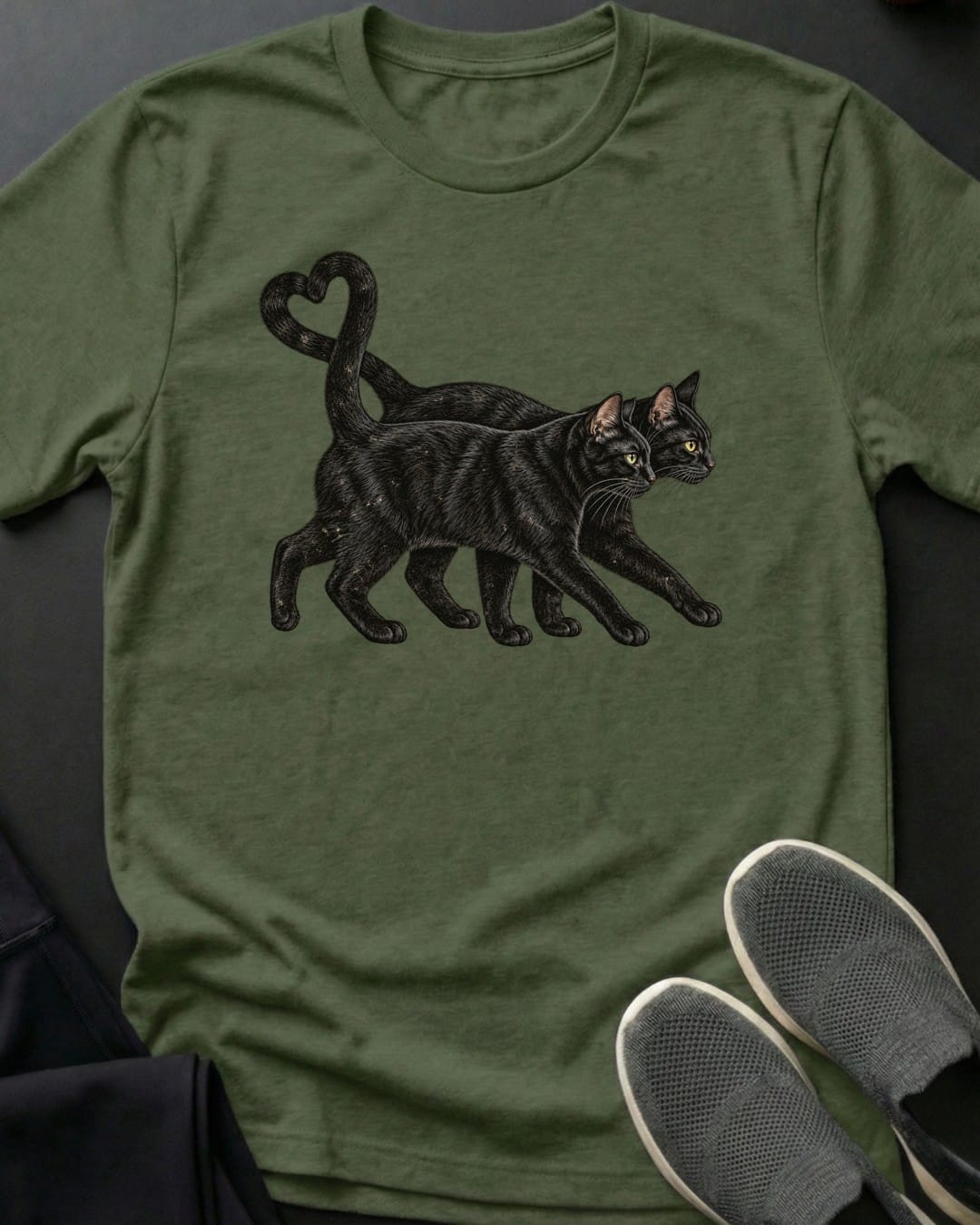 Black Cats True Love Tee in Military Green