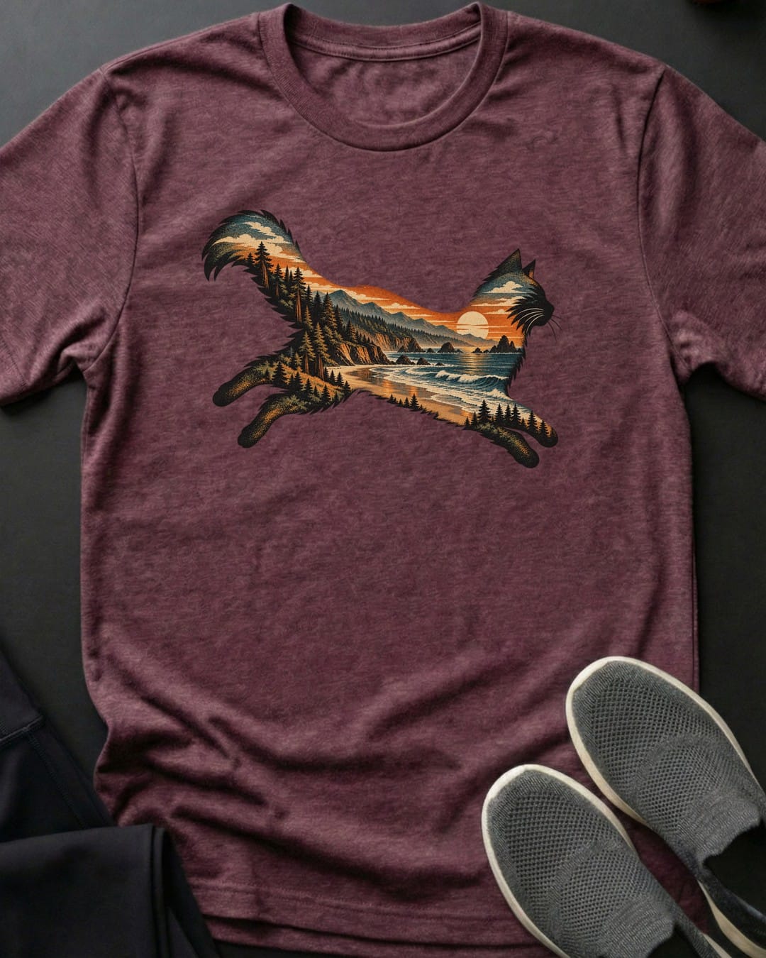 Coastal Leap Tee in Heather Maroon