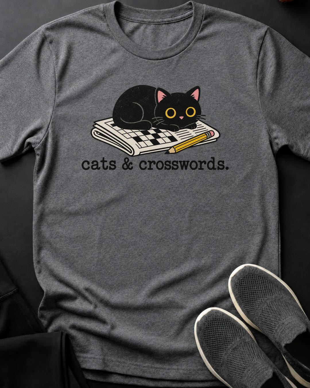 Cats & Crosswords Tee in Graphite Heather