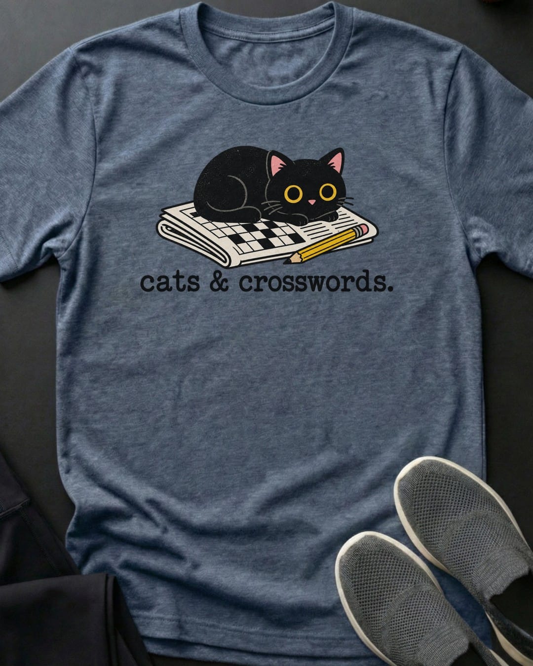 Cats & Crosswords Tee in Heather Indigo