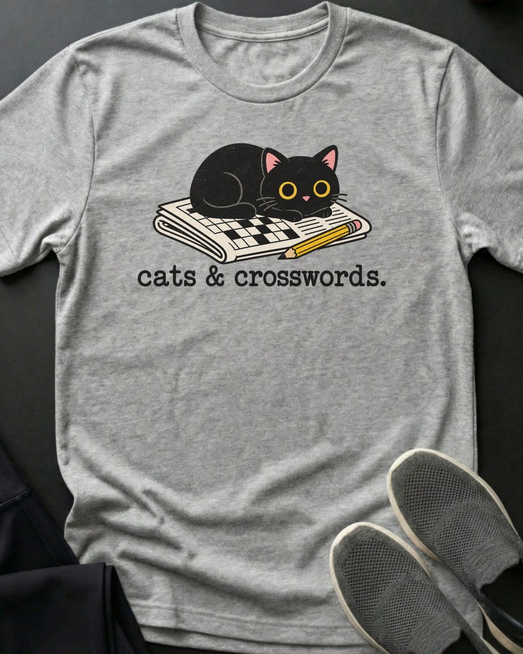 Cats & Crosswords Tee in Sport Grey