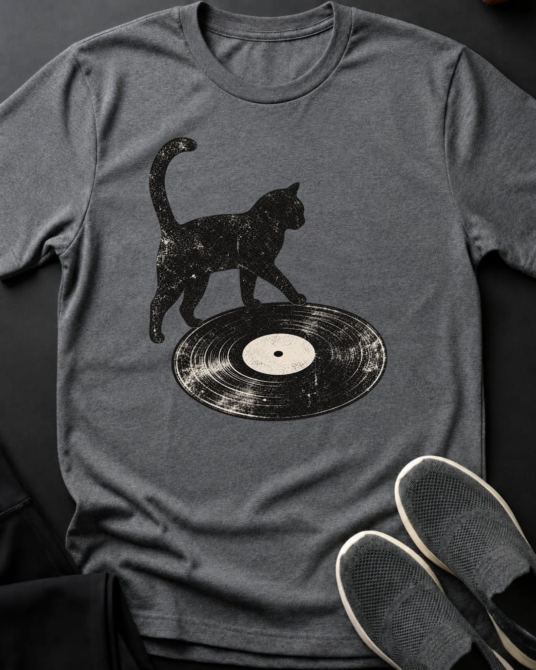 Vinyl Cat Tee in Graphite Heather