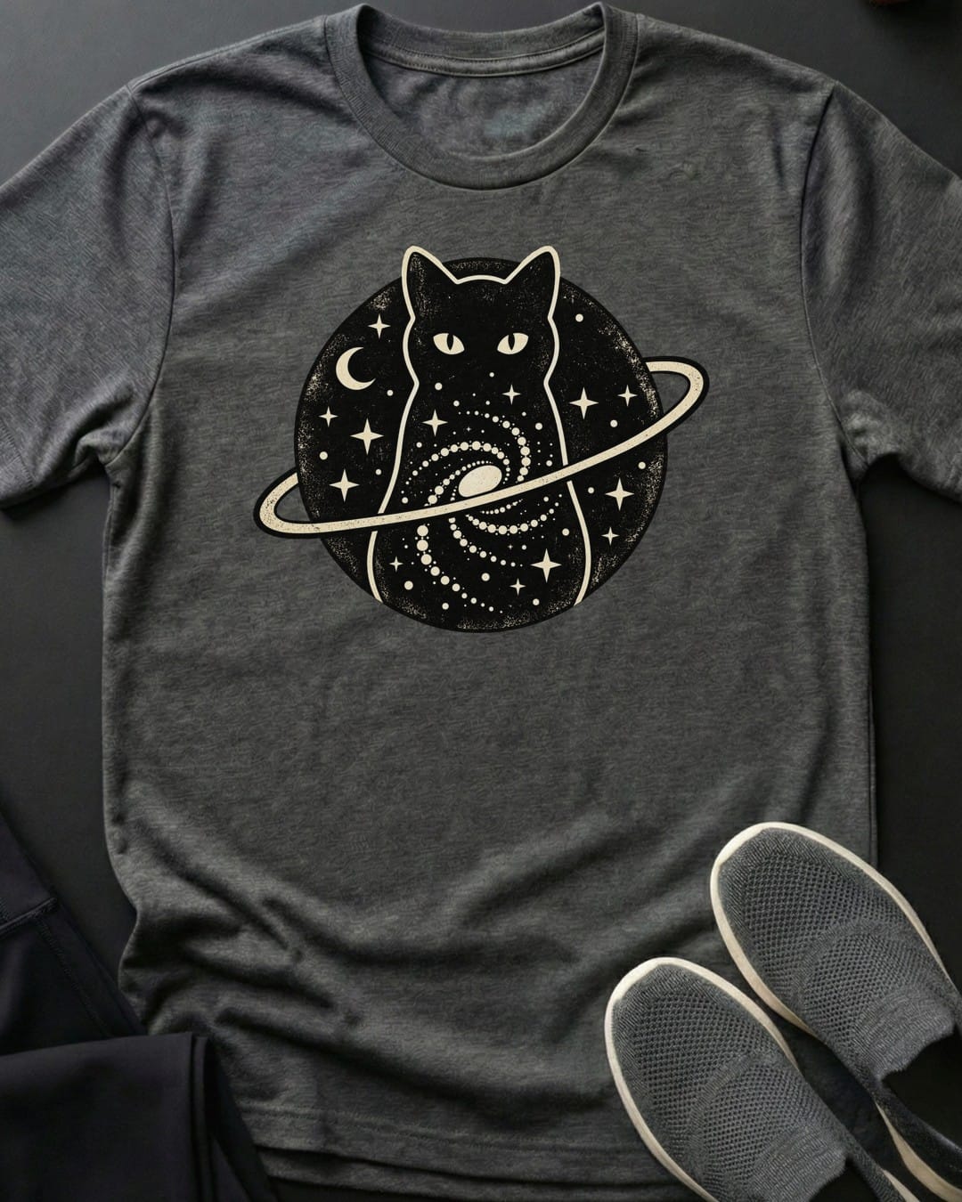 Galaxy Cat Planet Tee in Dark Heather
