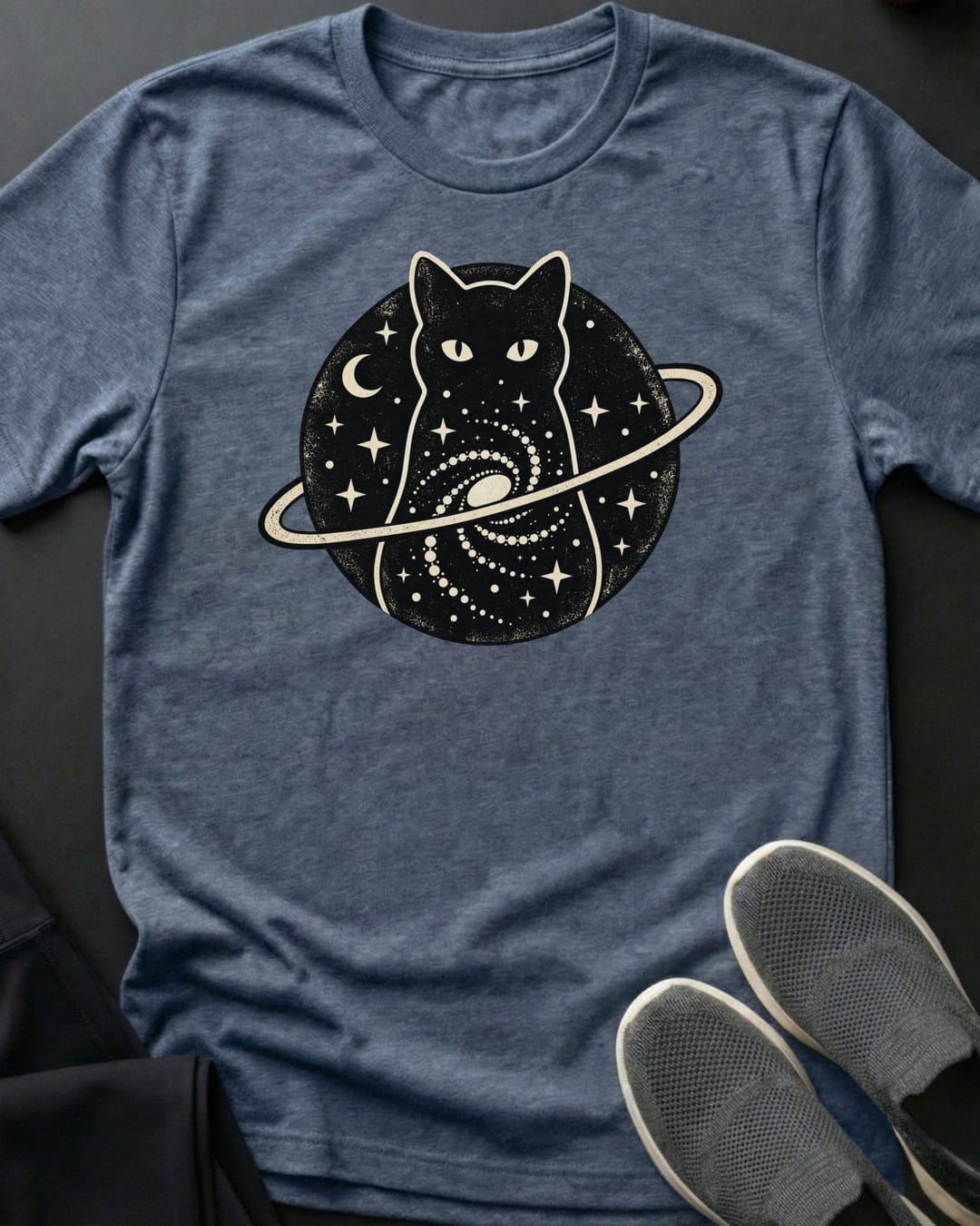 Galaxy Cat Planet Tee in Heather Indigo