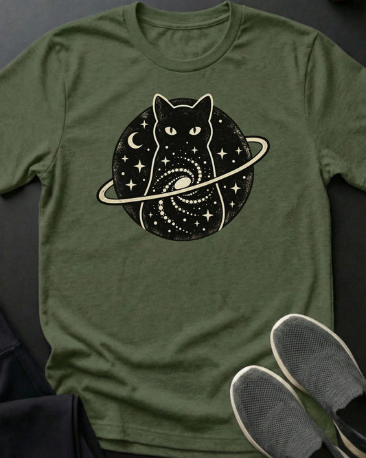 Galaxy Cat Planet Tee in Military Green