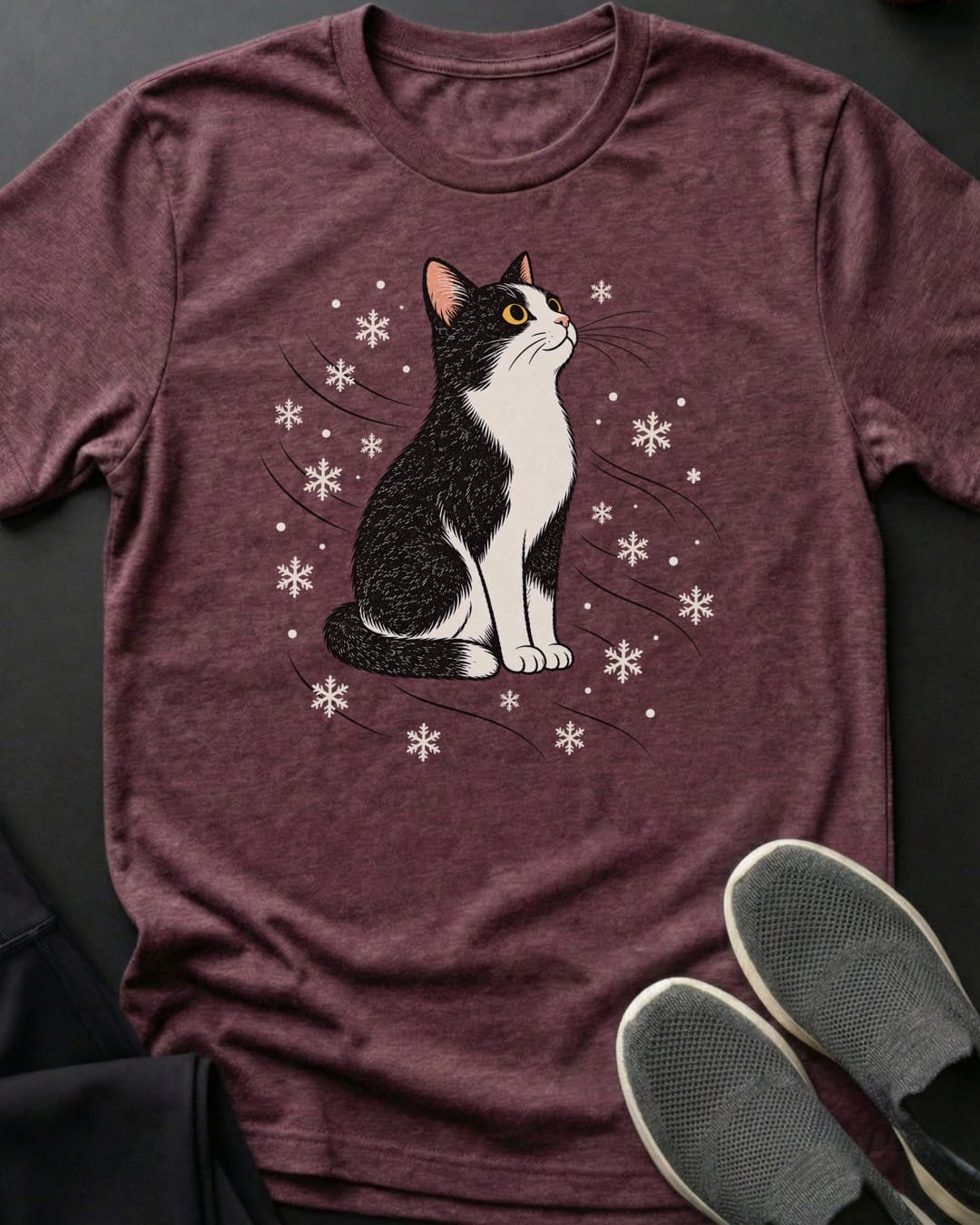 Tuxedo Snowfall Tee in Heather Maroon