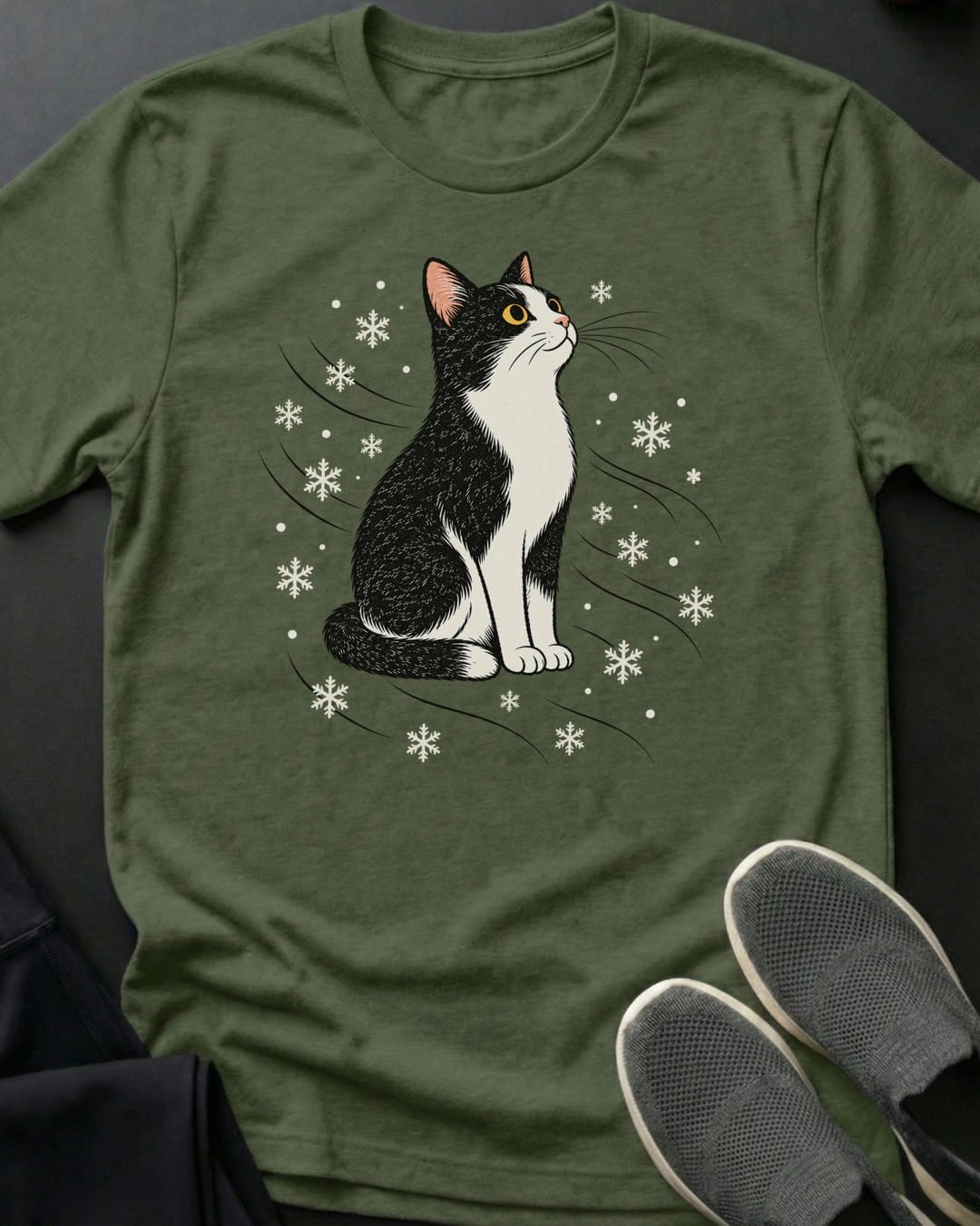 Tuxedo Snowfall Tee in Military Green