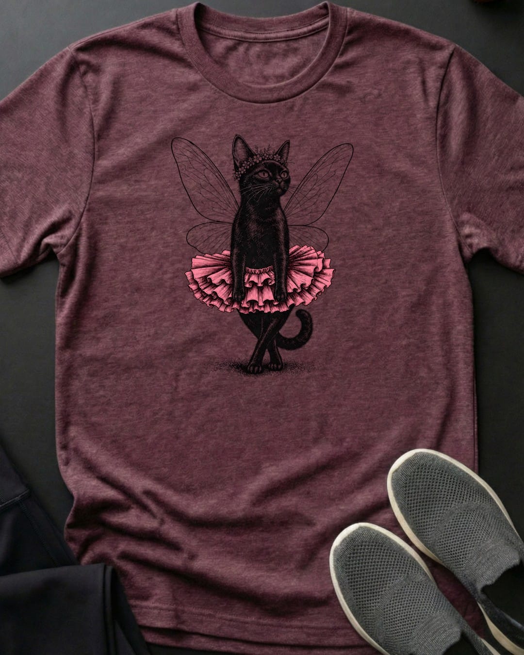 Sugar Plum Kitty Tee in Heather Maroon