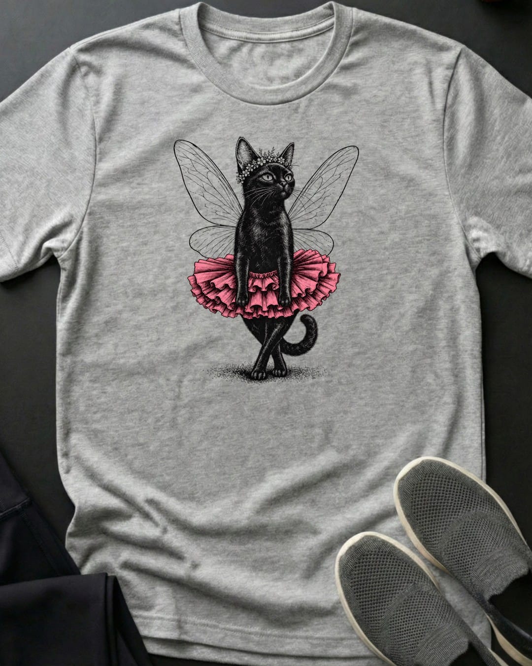 Sugar Plum Kitty Tee in Sport Grey