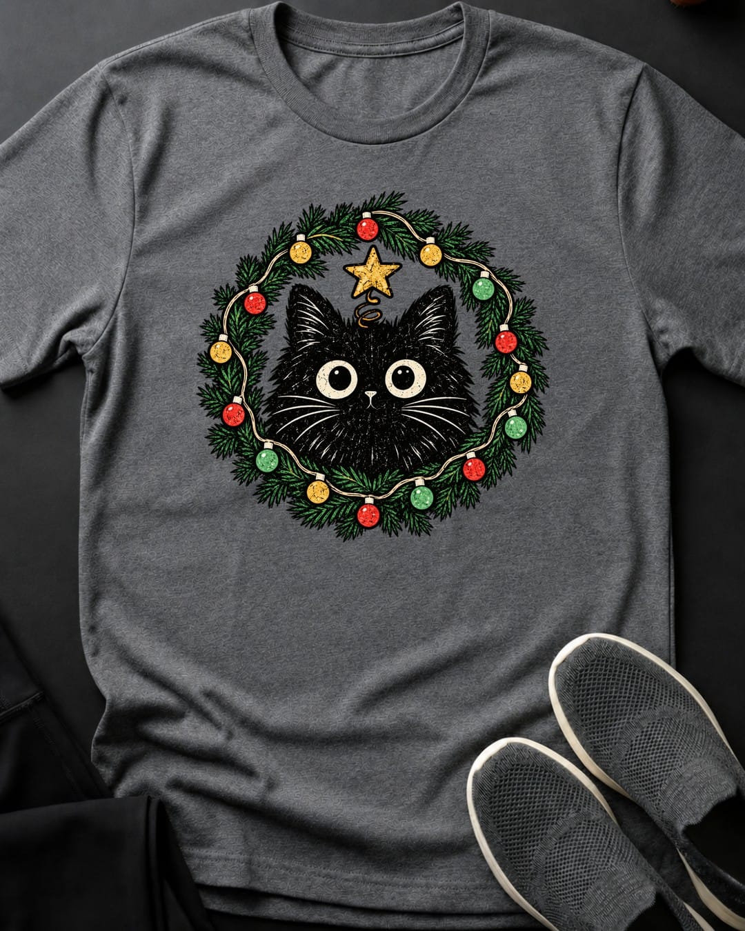 Holly Jolly Kitty Tee in Graphite Heather