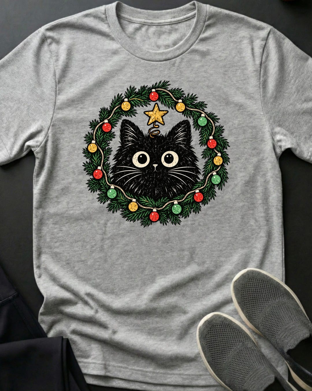 Holly Jolly Kitty Tee in Sport Grey