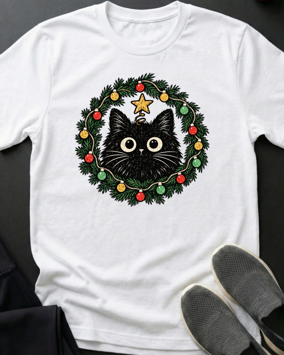 Holly Jolly Kitty Tee in White