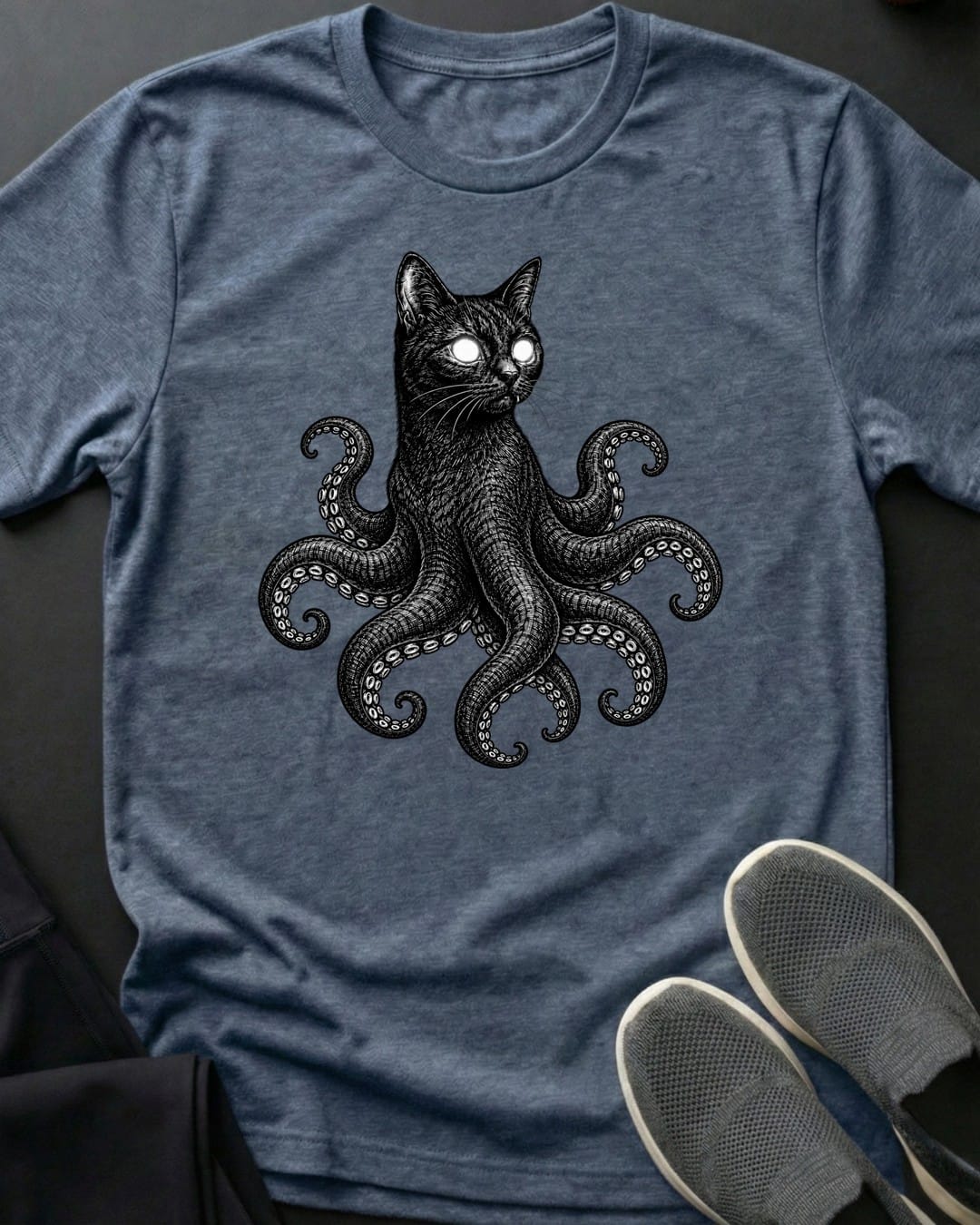 Octopurr Tee in Heather Indigo