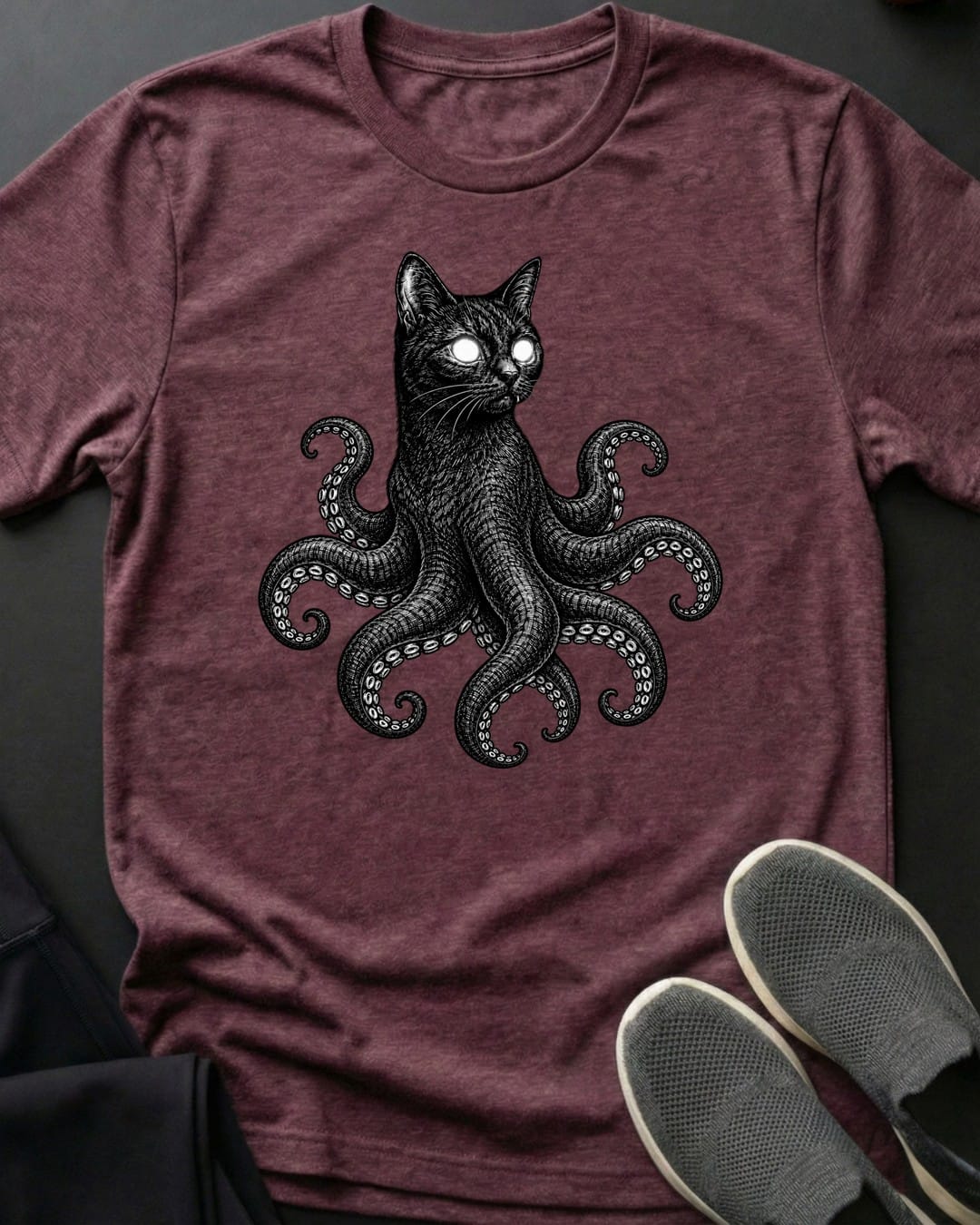 Octopurr Tee in Heather Maroon