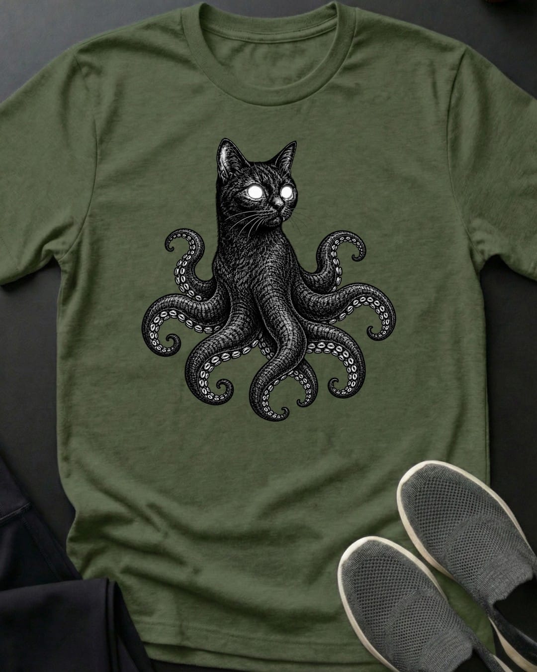 Octopurr Tee in Military Green