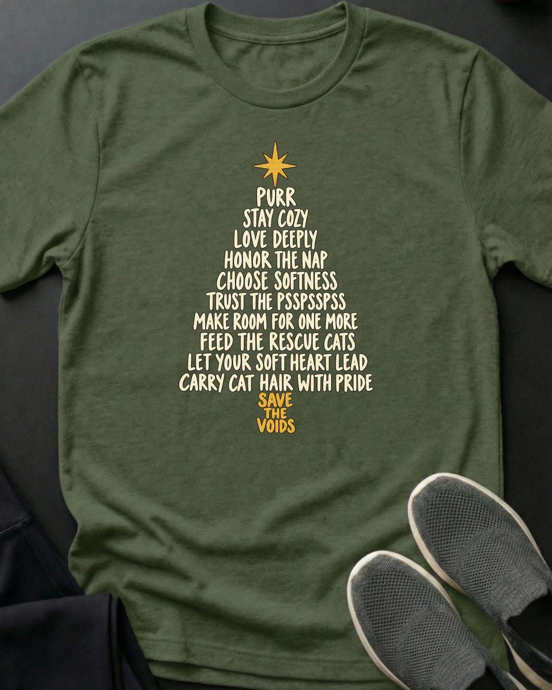 Words To Purr By Tee in Military Green